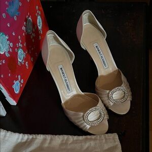 Vintage Manolo Blahnik Satin and Rhinestone Heels
